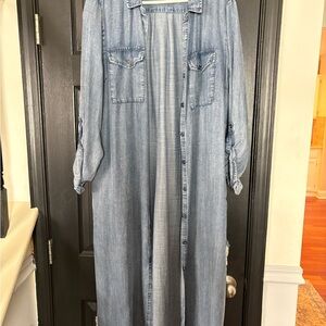Long Denim Button-Up Duster